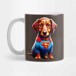 Wiener Hero: Dachshund in Bold Superhero Costume Tee Mug